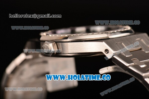 Audemars Piguet Royal Oak 33MM Miyota Quartz Steel Case/Bracelet with Black Dial Stick Markers and Diamonds Bezel (EF) - Click Image to Close